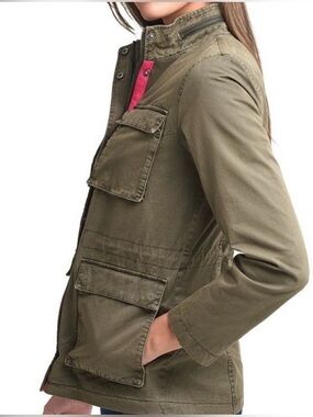 Levi's 4-Pocket Contrast-Pink Trim & Olive Green Rugged Military Jacket Size XS